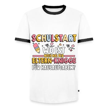Parents School Child Primary School First Grade Enrollment - Men's Ringer Shirt - white/black - Front - AI Model Female 172 light (172cm) & AI Model Male 178 dark (178cm)