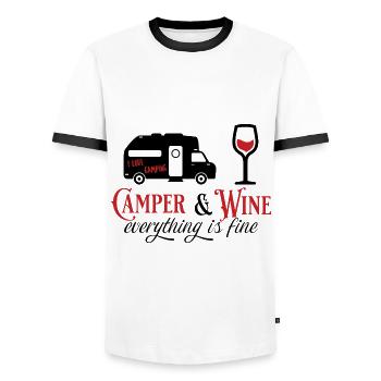 Camper & Wine everything is fine Camping Outdoor - Men's Ringer Shirt - white/black - Front - AI Model Female 172 light (172cm) & AI Model Male 178 dark (178cm)