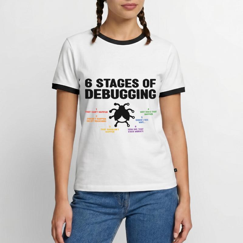 6 Stages Of Debugging Coder Programmer Software De Männer Kontrast-T-Shirt