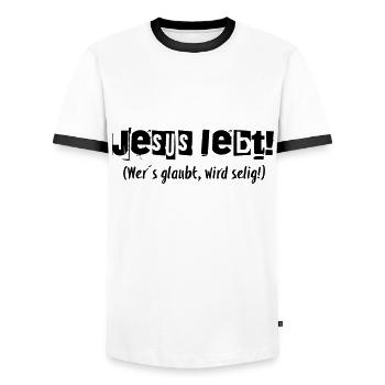 Jesus Lebt! - Männer Kontrast-T-Shirt - Weiß/Schwarz - Vorne - AI Model Female 172 light (172cm) & AI Model Male 178 dark (178cm)