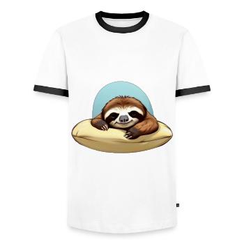 Offizielles Schlafshirt Faultier - Männer Kontrast-T-Shirt - Weiß/Schwarz - Vorne - AI Model Female 172 light (172cm) & AI Model Male 178 dark (178cm)