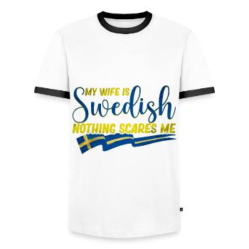 Suède époux - T-shirt contrasté Homme - blanc/noir - Devant - AI Model Female 172 light (172cm) & AI Model Male 178 dark (178cm)