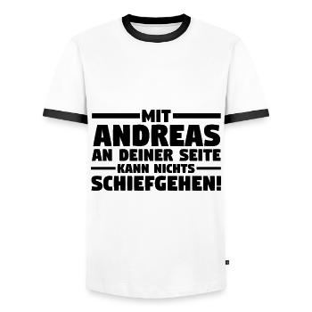 Prénom Andreas - T-shirt contrasté Homme - blanc/noir - Devant - AI Model Female 172 light (172cm) & AI Model Male 178 dark (178cm)