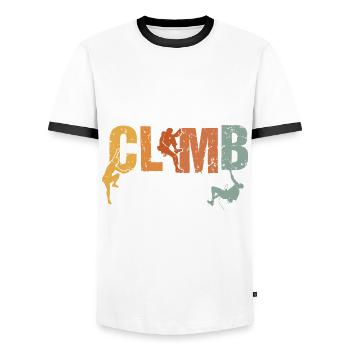 Retro Graphic Climbing Bouldering Rock Climber Mou - Men's Ringer Shirt - white/black - Front - AI Model Female 172 light (172cm) & AI Model Male 178 dark (178cm)