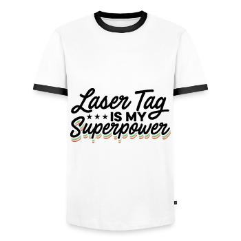 Lasertag Is My Superpower Lasertag Player Lasertag - Männer Kontrast-T-Shirt - Weiß/Schwarz - Vorne - AI Model Female 172 light (172cm) & AI Model Male 178 dark (178cm)