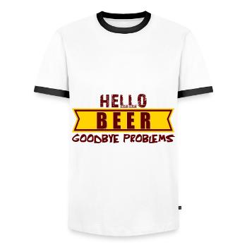 Hello BEER goodbye problems, hello beer bye Pro - Men's Ringer Shirt - white/black - Front - AI Model Female 172 light (172cm) & AI Model Male 178 dark (178cm)