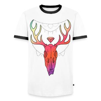 Deer antler skull lineart design - Men's Ringer Shirt - white/black - Front - AI Model Female 172 light (172cm) & AI Model Male 178 dark (178cm)