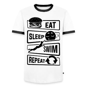 Eat Sleep Swim Repeat - Schwimmen Wassersport Pool - Männer Kontrast-T-Shirt - Weiß/Schwarz - Vorne - AI Model Female 172 light (172cm) & AI Model Male 178 dark (178cm)