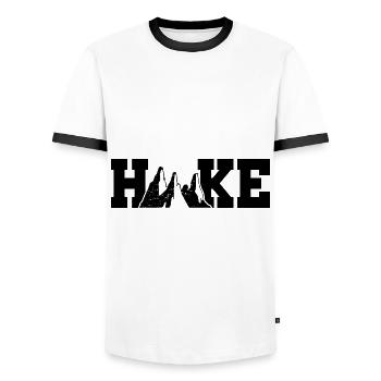 Retro Graphic Hiking Hiker Mountaineering Trekking - Männer Kontrast-T-Shirt - Weiß/Schwarz - Vorne - AI Model Female 172 light (172cm) & AI Model Male 178 dark (178cm)