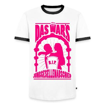 Junggesellenabschied Braut Bräutigam RIP JGA - Männer Kontrast-T-Shirt - Weiß/Schwarz - Vorne - AI Model Female 172 light (172cm) & AI Model Male 178 dark (178cm)