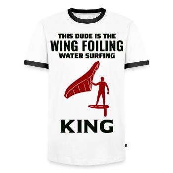 Wing Foiling Hydrofoil Surfing Surf Water Sport - Men's Ringer Shirt - white/black - Front - AI Model Female 172 light (172cm) & AI Model Male 178 dark (178cm)