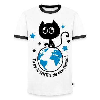 Chat noir mignon humour, pour dire je t'aime ! - T-shirt contrasté Homme - blanc/noir - Devant - AI Model Female 172 light (172cm) & AI Model Male 178 dark (178cm)