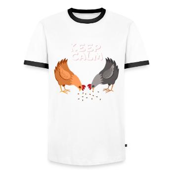 Keep calm we are your gift - Men's Ringer Shirt - white/black - Front - AI Model Female 172 light (172cm) & AI Model Male 178 dark (178cm)