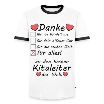 Danke Dankeschön an beste Kitaleiter Kita Leitung - Männer Kontrast-T-Shirt - Weiß/Schwarz - Vorne - AI Model Female 172 light (172cm) & AI Model Male 178 dark (178cm)