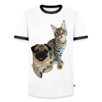 Carlin et chat - T-shirt contrasté Homme - blanc/noir - Devant - AI Model Female 172 light (172cm) & AI Model Male 178 dark (178cm)