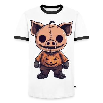 Pig Halloween Comic Funny - Men's Ringer Shirt - white/black - Front - AI Model Female 172 light (172cm) & AI Model Male 178 dark (178cm)