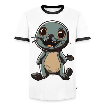 Robbe Tier Halloween Comic Lustig - Männer Kontrast-T-Shirt - Weiß/Schwarz - Vorne - AI Model Female 172 light (172cm) & AI Model Male 178 dark (178cm)