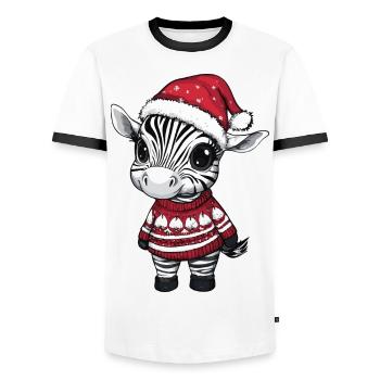 Zebra Christmas Comic - Men's Ringer Shirt - white/black - Front - AI Model Female 172 light (172cm) & AI Model Male 178 dark (178cm)