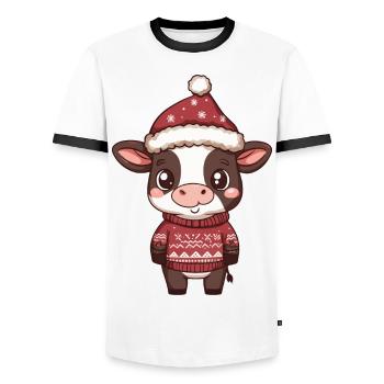 Kuh Weihnachten Comic - Männer Kontrast-T-Shirt - Weiß/Schwarz - Vorne - AI Model Female 172 light (172cm) & AI Model Male 178 dark (178cm)