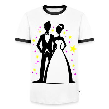 Mariée et marié marié marié mariée - T-shirt contrasté Homme - blanc/noir - Devant - AI Model Female 172 light (172cm) & AI Model Male 178 dark (178cm)