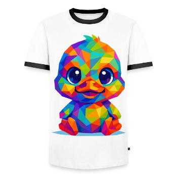 WPAP Polygon Style Kawaii Animals Baby Duck Chick - Men's Ringer Shirt - white/black - Front - AI Model Female 172 light (172cm) & AI Model Male 178 dark (178cm)