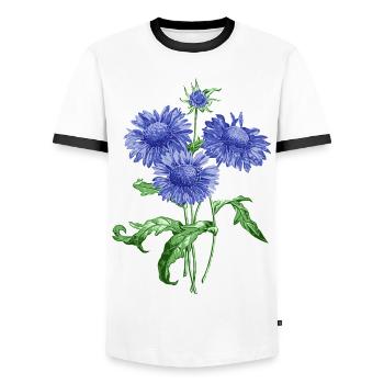 Summer flower with blue flowers - Men's Ringer Shirt - white/black - Front - AI Model Female 172 light (172cm) & AI Model Male 178 dark (178cm)