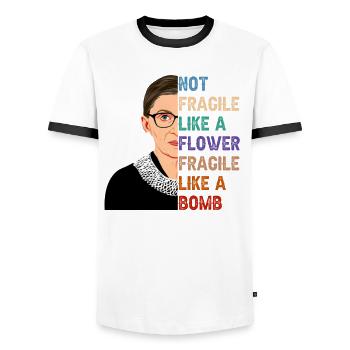 Not Fragile Like a Flowerr Fragile Like Bomb - Men's Ringer Shirt - white/black - Front - AI Model Female 172 light (172cm) & AI Model Male 178 dark (178cm)