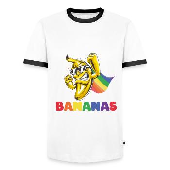 Sorry girls I like Bananas Schwul Gay LGBT Party - Männer Kontrast-T-Shirt - Weiß/Schwarz - Vorne - AI Model Female 172 light (172cm) & AI Model Male 178 dark (178cm)