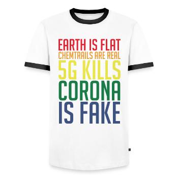Théorie du complot Théorie du complot Terre plate - T-shirt contrasté Homme - blanc/noir - Devant - AI Model Female 172 light (172cm) & AI Model Male 178 dark (178cm)