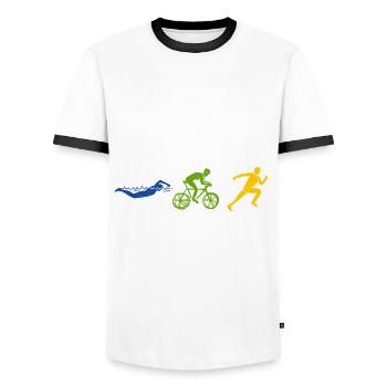 Fancy a threesome? Triathlon triathlete sport - Men's Ringer Shirt - white/black - Front - AI Model Female 172 light (172cm) & AI Model Male 178 dark (178cm)