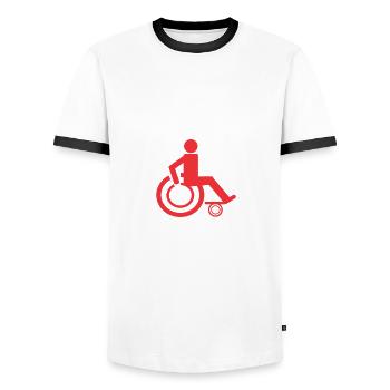 Rollstuhl Rollstuhlfahrer Handicap Rolli Humor - Männer Kontrast-T-Shirt - Weiß/Schwarz - Vorne - AI Model Female 172 light (172cm) & AI Model Male 178 dark (178cm)