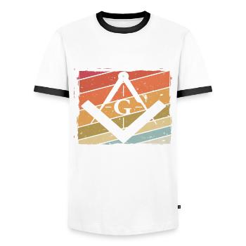 Masonic Masonic Bricklayer Illuminati Symbol Circle Angle - Men's Ringer Shirt - white/black - Front - AI Model Female 172 light (172cm) & AI Model Male 178 dark (178cm)