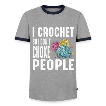 Crochet Granny Crochet Knitting Crochet Needle Yarn Sewing - Men's Ringer Shirt - grey/navy  - Front - AI Model Female 172 light (172cm) & AI Model Male 178 light (178cm)