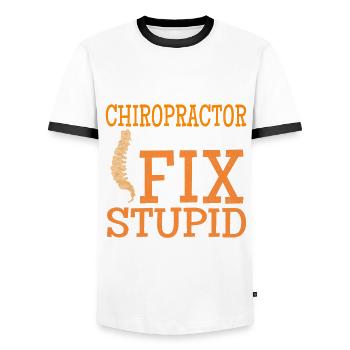 Chiropractor Chiropractic Spine Back - Men's Ringer Shirt - white/black - Front - AI Model Female 172 light (172cm) & AI Model Male 178 dark (178cm)