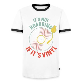 Vinyl Turntable Collector's Music Records - Men's Ringer Shirt - white/black - Front - AI Model Female 172 light (172cm) & AI Model Male 178 dark (178cm)