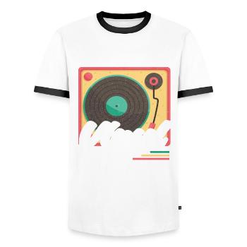 Vinyl Turntable Collector's Music Records - Men's Ringer Shirt - white/black - Front - AI Model Female 172 light (172cm) & AI Model Male 178 dark (178cm)