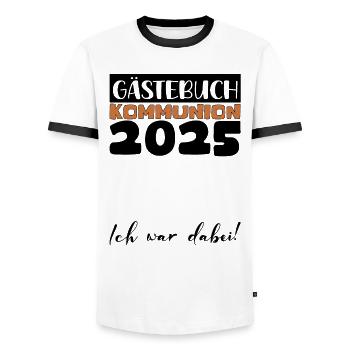 Communion 2025 Guestbook Gift Girl Boys - Men's Ringer Shirt - white/black - Front - AI Model Female 172 light (172cm) & AI Model Male 178 dark (178cm)