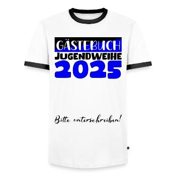Consécration des jeunes 2025 Livre d'or Cadeau Filles Garçons - T-shirt contrasté Homme - blanc/noir - Devant - AI Model Female 172 light (172cm) & AI Model Male 178 dark (178cm)