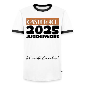 Jugendweihe 2025 Livre d’or Cadeau Filles Garçons - T-shirt contrasté Homme - blanc/noir - Devant - AI Model Female 172 light (172cm) & AI Model Male 178 dark (178cm)