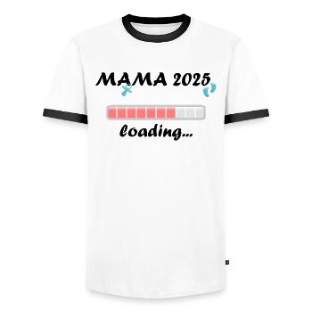 Maman 2025 Cadeau Femmes Dames Mère Enceinte - T-shirt contrasté Homme - blanc/noir - Devant - AI Model Female 172 light (172cm) & AI Model Male 178 dark (178cm)