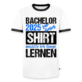 Bachelor 2025 Assez appris Cadeau Etudiant Uni - T-shirt contrasté Homme - blanc/noir - Devant - AI Model Female 172 light (172cm) & AI Model Male 178 dark (178cm)