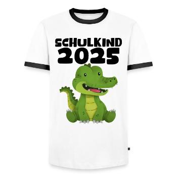Écolier 2025 Inscription des jeunes filles à l’école 2025 Décoration - T-shirt contrasté Homme - blanc/noir - Devant - AI Model Female 172 light (172cm) & AI Model Male 178 dark (178cm)