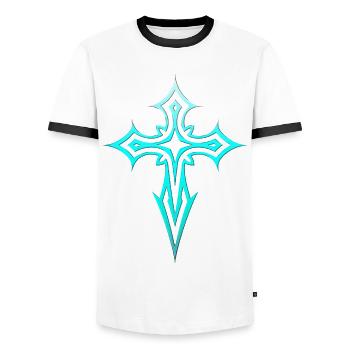 Croix gothique Y2K Emo Croix Gothique Esthétique Tribal - T-shirt contrasté Homme - blanc/noir - Devant - AI Model Female 172 light (172cm) & AI Model Male 178 dark (178cm)