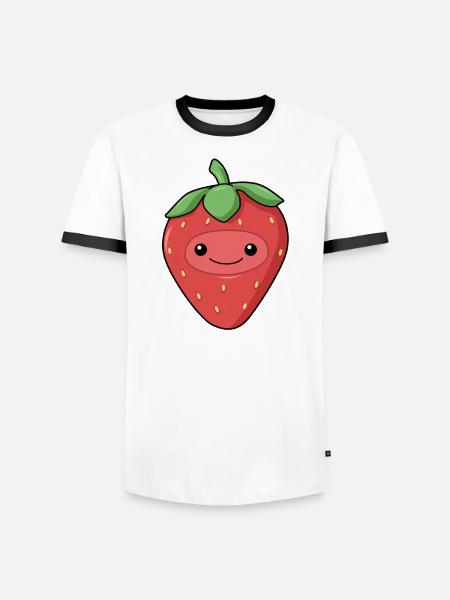 Comic Erdbeere Strawberry - Männer Kontrast-T-Shirt - Weiß/Schwarz