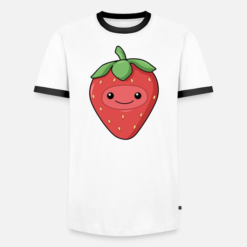 Comic Erdbeere Strawberry - Männer Kontrast-T-Shirt - Weiß/Schwarz
