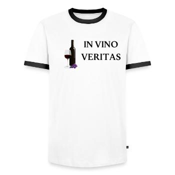 In Vino Veritas Weinliebhaber Wein Spruch Rotwein - Männer Kontrast-T-Shirt - Weiß/Schwarz - Vorne - AI Model Female 172 light (172cm) & AI Model Male 178 dark (178cm)