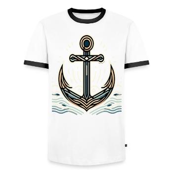 Maritimer Charme Anker Design - Männer Kontrast-T-Shirt - Weiß/Schwarz - Vorne - AI Model Female 172 light (172cm) & AI Model Male 178 dark (178cm)