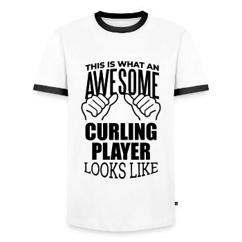 Curling - Men's Ringer Shirt - white/black - Front - AI Model Female 172 light (172cm) & AI Model Male 178 dark (178cm)