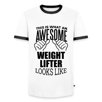 Weightlifter - Men's Ringer Shirt - white/black - Front - AI Model Female 172 light (172cm) & AI Model Male 178 dark (178cm)