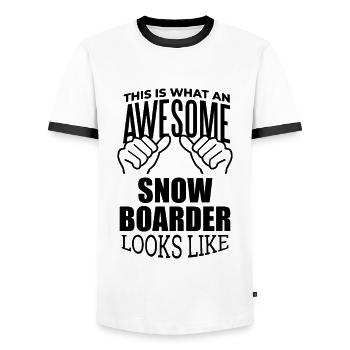 Snowboarding - Men's Ringer Shirt - white/black - Front - AI Model Female 172 light (172cm) & AI Model Male 178 dark (178cm)